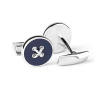 DAVIDOFF ESSENTIALS Manschettenknöpfe Blau/Silber - exklusive rhodinierte und lackierte Messing Manschettenknöpfe - stilvolle Herren Accessoires in Knopf-Optik