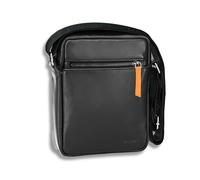 DAVIDOFF ESSENTIALS Reportertasche Schwarz Leder- moderne Herren Umhängetasche mit Smartphone-Fach - hochwertiger Schulterrucksack mit Reißverschluss