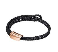 DAVIDOFF Home Run Herren Armband Schwarz - sportliches Armband aus handgeflochtenem Kalbsleder - Lederarmband mit Metallverschluss