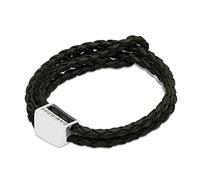 DAVIDOFF Home Run Herren Armband Schwarz - sportliches Armband aus handgeflochtenem Leder - Lederarmband mit Metallelement und Schiebeverschluss