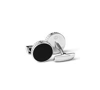 DAVIDOFF PARIS Manschettenknöpfe aus Edelstahl - Schwarz/Silber, PARIS-Muster, guillochierter Rand