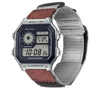 DAVILANE 18 mm Uhrenarmband für Casio AE-1000W AE-1200 AE-1300 AEQ-110W AQ-S800W MRW-200H MRW-S300 SGW-300H SGW-400H W-216H W-218H W-735H, robustes Nylon-Sportarmband, Grau/Braun, Modern