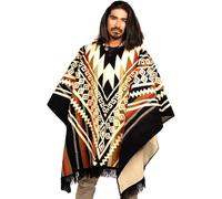 DAVLINA, ALPACA Wollponcho mit Kapuze und Aztekenmuster, einzigartig und handgefertigt in Ecuador. dicker, warmer und weicher Wollponcho