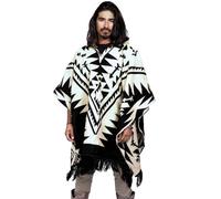 DAVLINA, ALPACA Wollponcho mit Kapuze und Aztekenmuster, einzigartig und handgefertigt in Ecuador. dicker, warmer und weicher Wollponcho