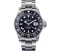 DAVOSA Professionelle Herren-Armbanduhr von Ternos, automatische Beleuchtung, Analog-Anzeige mit GMT Dual Time, stilvolles Armband und Keramik-Lünette, Schwarz, Taucher