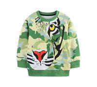 DAWILS Jungen Sweatshirt Baumwolle Fleece Rundhals Pullover Für Kinder Warme Sportwear Weihnachts Langarm Tiger Grün Kapuzenpullover Hemden Jacke Oberteil 116