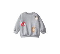 DAWILS Jungen Sweatshirt Baumwolle Fleece Rundhals Pullover Für Kinder Warme Sportwear Weihnachts Langarm Fuchs Grau Kapuzenpullover Hemden Jacke Oberteil 104