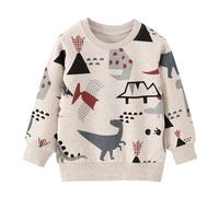 DAWILS Jungen Sweatshirt Dinosaurier Beige Baumwolle-Fleece Pullover Für Kinder Warme Dünne Sportwear Weihnachts Pullis Shirt Baby Jacke Oberteil 4 Jahre Gr.104