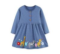 DAWILS Mädchen Kleid Casual Festlich Chiffon Kleidung Winter Weihnachten Langarm Tiger Löwe Blau Baumwolle Partykleid Blusenkleid Geburtstag Boho Plissee Kleider 2 Jahre