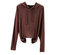 Dawwoti Damen Modal Hoodies Einfarbig Kordzug Hoodies Übergroße Pullover Sweatshirts Langarm Tunnelzug Sunshirt (DE/NL/SE/PL, Alphanumerisch, XL, Regular, Regular, Kaffee)