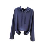 Dawwoti Damen Modal Hoodies Einfarbig Kordzug Hoodies Übergroße Pullover Sweatshirts Langarm Tunnelzug Sunshirt (DE/NL/SE/PL, Alphanumerisch, M, Regular, Regular, Dunkelblau)