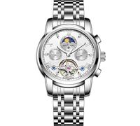 DAXIAOYU Automatikuhren für Herren, luxuriös, Skelett, Schwungrad, mechanische Armbanduhren, klassischer Kalender, Business-Mann-Uhr, Silber, Weiß, Luxuriös