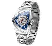 DAXIAOYU Automatische dreieckige mechanische Uhren für Herren, Punk-Rap-Stil, Edelstahl, leuchtend, wasserdicht, Herren-Armbanduhr, stahlblau, Luxuriös