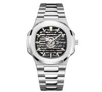 DAXIAOYU Automatische mechanische Armbanduhr, wasserdicht, leuchtend, trendig, hohles Design, Herrenuhr, quadratisches Zifferblatt, SilverBlack, Luxuriös