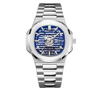 DAXIAOYU Automatische mechanische Armbanduhr, wasserdicht, leuchtend, trendig, hohles Design, Herrenuhr, quadratisches Zifferblatt, Silberblau, Luxuriös