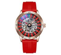 DAXIAOYU Drehbares Zifferblatt mechanische Uhren für Herren Luxus hohl Skelett Trendy Automatikuhr Wasserdicht Leuchtende Persönlichkeit Armbanduhr, Rotes Silikon, Luxuriös