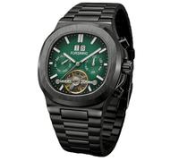 DAXIAOYU Fashion Business Herren Automatik Mechanische Uhr Tourbillon Multifunktions Komplett Kalender Leuchtende Edelstahl Uhren, Schwarz Grün, Luxuriös