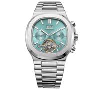 DAXIAOYU Fashion Business Herren Automatik Mechanische Uhr Tourbillon Multifunktions Komplett Kalender Leuchtende Edelstahl Uhren, Silber, Hellblau, Luxuriös