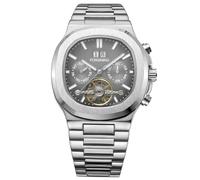 DAXIAOYU Fashion Business Herren Automatik Mechanische Uhr Tourbillon Multifunktions Komplett Kalender Leuchtende Edelstahl Uhren, Silbergrau, Luxuriös