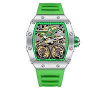 DAXIAOYU Fashion Tonneau Automatikuhr für Herren, Vintage, Doppel-Tourbillon, ausgehöhlte Uhren, wasserdicht, leuchtend, sportlich, mechanische Armbanduhr, Grün , Luxuriös