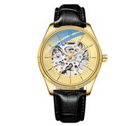 DAXIAOYU Goldene Vintage-Skelett-Herrenuhren, luxuriös, automatisch, mechanisch, Leder, klassisch, Business, wasserdicht, Sport-Chronograph, Gold, Luxuriös