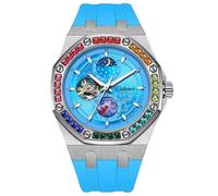 DAXIAOYU Herren-Armbanduhr, automatisch, mit Handaufzug, modisch, Sternenhimmel, leuchtendes Design, Mondphase, mechanische Uhren, Farbdiamanten, großes Zifferblatt, Blau, Modern
