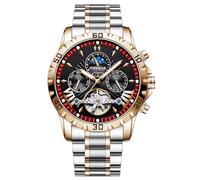 DAXIAOYU Herren-Armbanduhr, modisch, Business, Tourbillon, mechanische Uhr für Herren, Edelstahlarmband, Mondphase, Automatikuhren, wasserdicht, leuchtend, rot, Armband