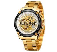 DAXIAOYU Herren-Armbanduhr, Steampunk-Stil, modisch, goldfarben, offen, transparent, Skelett, Automatikuhr, luxuriös, leuchtend, mechanische Armbanduhr, Goldweiß, Luxuriös