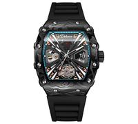 DAXIAOYU Herren Sport Stil Tonneau Automatische Selbstaufzug Mechanische Uhr Drehbares Schwungrad Hohl Professionelle Uhr mit Silikonband Wasserdicht Leuchtende Business Uhren, BlackBlue, Business