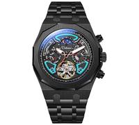 DAXIAOYU Herren Sport Tourbillon Automatik Mechanische Uhren Multifunktions Zifferblatt Mondphase Woche Datum Anzeige Uhr Edelstahl Gehäuse Gummiband Leuchtende Uhren, schwarz blau, Luxuriös