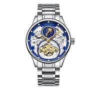 DAXIAOYU Herren Vollautomatische Mechanische Uhr mit Multifunktionaler Mondphasenanzeige Wasserdicht Freizeit Stahlgürtel Tourbillon Hohlwerk Herren Business Mechanische Uhr, Gold, Luxuriös