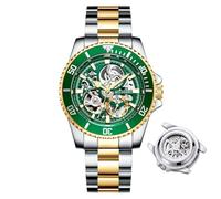 DAXIAOYU Herrenuhr Vollautomatische Mechanische Uhr Hohl Mode Wasserdicht Student Male Watch Water Ghost Series Tourbillon Uhr, Goldgrün, Luxuriös