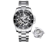 DAXIAOYU Herrenuhr Vollautomatische Mechanische Uhr Hohl Mode Wasserdicht Student Male Watch Water Ghost Series Tourbillon Uhr, silber, schwarz, Luxuriös
