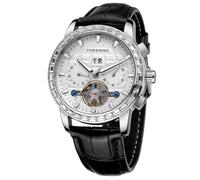DAXIAOYU Hohle Skelett-Tourbillon-Automatik-Uhrwerk, Herren-Armbanduhr, Diamanteinstellung, Kalender, Woche, Monat, multifunktional, wasserdicht, luxuriös, mechanische Uhren, Weiss/opulenter Garten