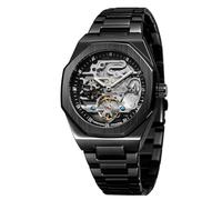 DAXIAOYU Lässige automatische mechanische Uhr, 3D-Diamant-Skelett, hohl, Herren-Armbanduhr, leuchtendes Tourbillon-Edelstahlarmband, Schwarz, Business
