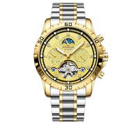 DAXIAOYU Luxuriöse automatische mechanische Uhr für Herren, Mondphase, hohl, Tourbillon-Armbanduhr, wasserdicht, leuchtend, Datum, Woche, Kalender, Anzeige, Edelstahl, Herrenuhren, 1412er Gold,