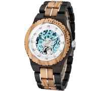 DAXIAOYU Luxuriöse hölzerne ausgehöhlte Skelett-Automatikuhren für Herren, Perspektiven-Ganguhr, Leuchtzeiger, Holz und Edelstahl-Armbanduhr, Braun Blau, Casual