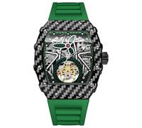 DAXIAOYU Luxuriöse hohle Skelett-Tourbillon-Armbanduhr Militär Automatik Mechanische Herrenuhren Wasserdicht Leuchtende Mode Tonneau Silikonband Uhr, Grün , Luxuriös
