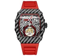 DAXIAOYU Luxuriöse hohle Skelett-Tourbillon-Armbanduhr Militär Automatik Mechanische Herrenuhren Wasserdicht Leuchtende Mode Tonneau Silikonband Uhr, Rot/Ausflug, einfarbig (Getaway Solids), Luxuriös