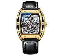 DAXIAOYU Luxuriöses quadratisches Zifferblatt, wasserdicht, Leder, Herren, automatisch, klassisch, Business-Uhr, ausgehöhlt, mechanisch, Automatikuhr, Herren, Edelstahl-Armbanduhr, Gold, Luxuriös