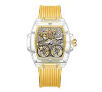 DAXIAOYU Mechanische Automatikuhr für Herren, rechteckig, Skelett, großes Zifferblatt, modisches Armband für Herren, Silikonarmband, lässige Uhr für Herren, gelb, Modern
