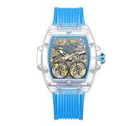 DAXIAOYU Mechanische Automatikuhr für Herren, rechteckig, Skelett, großes Zifferblatt, modisches Armband für Herren, Silikonarmband, lässige Uhr für Herren, Blau, Modern