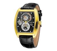 DAXIAOYU Militär Sport Automatische mechanische Herrenuhr Schwungrad Hollo Disc Skelett wasserdichte Uhren Luxus Lederband Uhr für Business Herren Armbanduhren, Schwarz Gold, Luxuriös