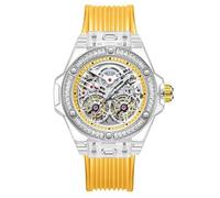 DAXIAOYU Mode Diamant Vollautomatische männer Uhr Hohl Skelett Mechanische Uhr Wasserdicht Leuchtende Uhren, yellow (gelb), Luxus