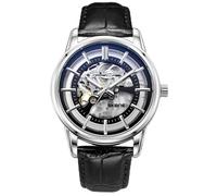 DAXIAOYU Modische automatische mechanische Herrenuhr mit kreativem doppelseitigem hohlen Perspektiven-Zifferblatt-Design, wasserdichtes leuchtendes Lederband, Business-Armbanduhr, Schwarz, Luxuriös