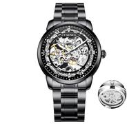 DAXIAOYU Modische exquisite automatische mechanische Herrenuhren, wasserdicht, 3D-Schnitzerei, Zifferblatt, leuchtende Uhr, Relogio Masculino + Box, Schwarz, Luxuriös