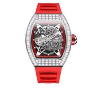 DAXIAOYU Modische quadratische Diamant-automatische mechanische Uhr für Herren, doppelseitige hohle Skelett-Uhren, Silikonarmband, wasserdicht, leuchtend, Business-Luxus-Armbanduhr, silberfarben /