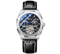 DAXIAOYU Octagon Hollowed Tourbillon Mechanische Uhr Sternenklar Mond Phasen Wasserdicht Leuchtend Automatische Armbanduhr Luxus Leder Herren Uhren, silber, schwarz, Luxuriös