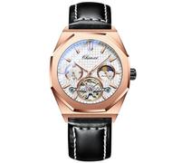DAXIAOYU Octagon Hollowed Tourbillon Mechanische Uhr Sternenklar Mond Phasen Wasserdicht Leuchtend Automatische Armbanduhr Luxus Leder Herren Uhren, Rosenweiß, Luxuriös