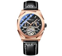 DAXIAOYU Octagon Hollowed Tourbillon Mechanische Uhr Sternenklar Mond Phasen Wasserdicht Leuchtend Automatische Armbanduhr Luxus Leder Herren Uhren, Rosa / Schwarz, Luxuriös